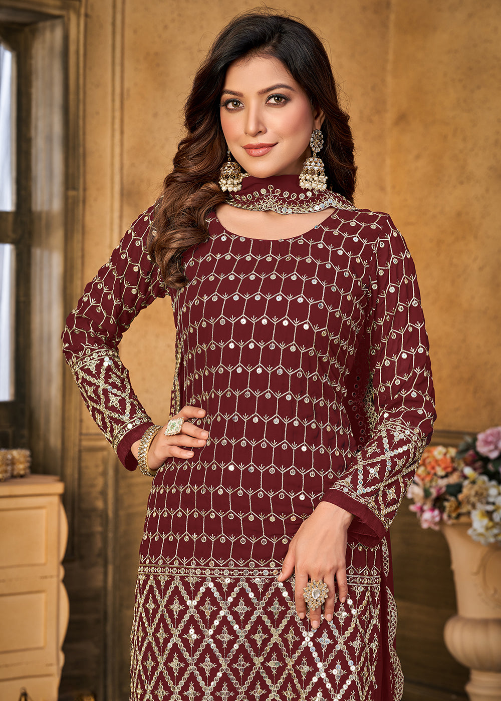 Maroon Indian Gowns - Buy Indian Gown online at Clothsvilla.com